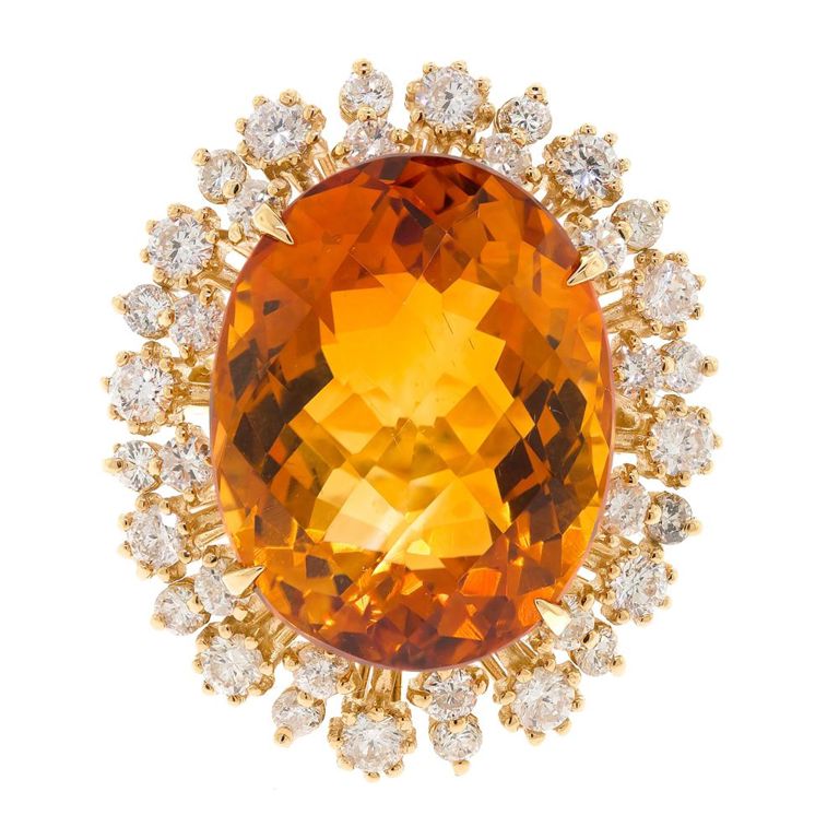 14k Yellow Gold Citrine and Diamond Ring