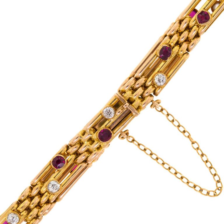 15k Gold Ruby and Diamond Gate Bracelet
