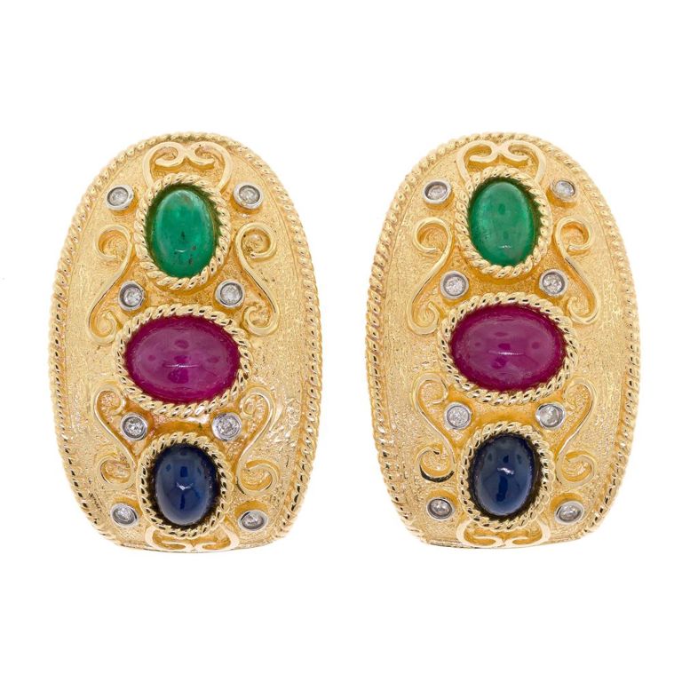 14k Yellow Gold Gem Set Earrings