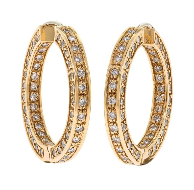 14k Yellow Gold Hoop Diamond Earrings