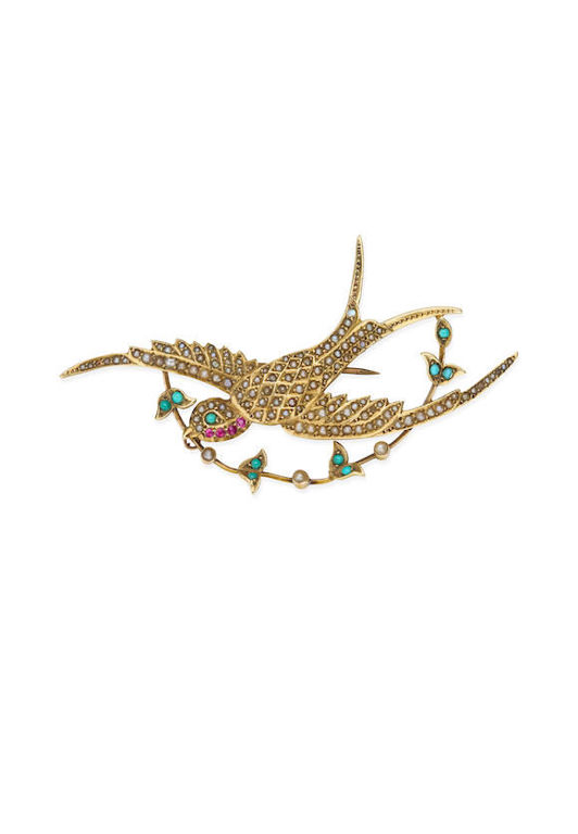 Gem-Set Sparrow Brooch