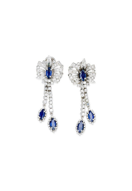 Pair of Sapphire and Diamond Earrings