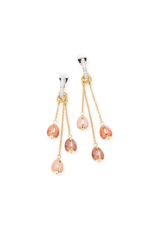 Pair of 18k Gold and Enamel Egg Pendant Earrings