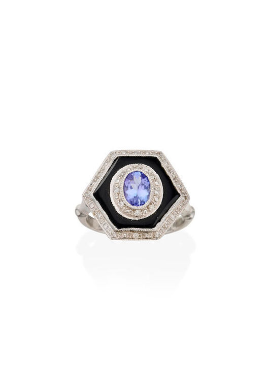 9k Gold Iolite and Diamond Ring
