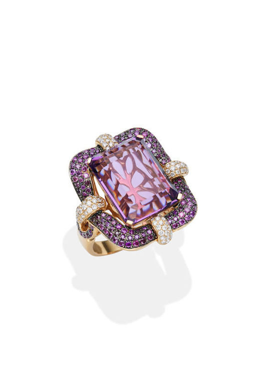 14k Gold Amethyst and Diamond Ring
