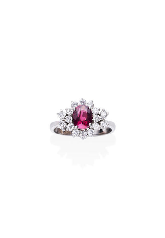 14k Gold Ruby and Diamond Cluster Ring