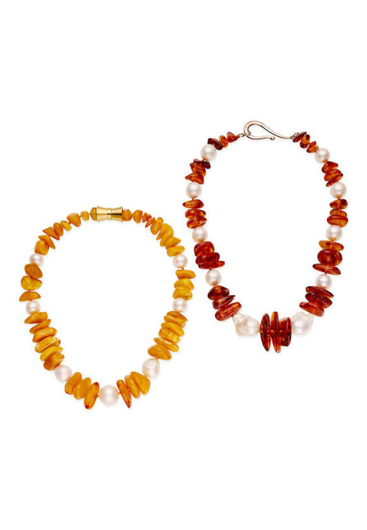 Pair of Amber and Cultured Pearl Necklaces
