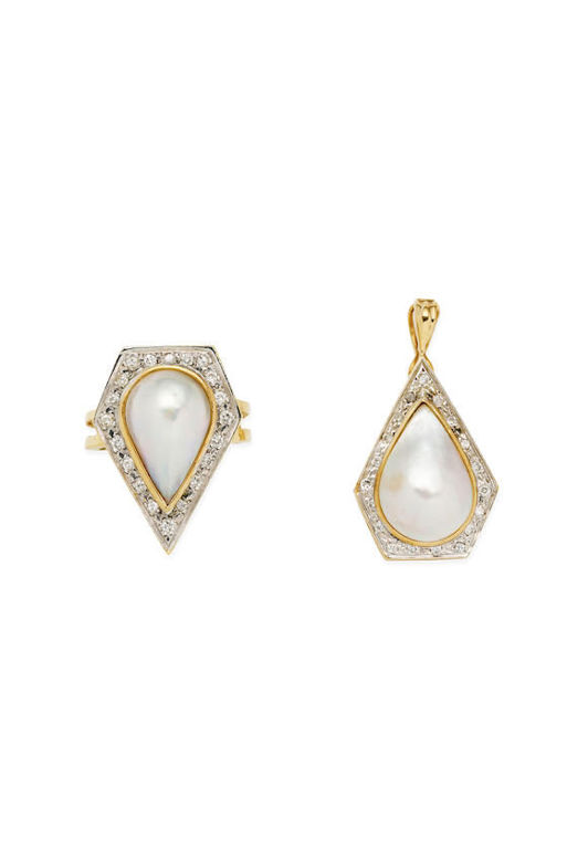 Gold Diamond and Mabe Pearl Pendant and Ring