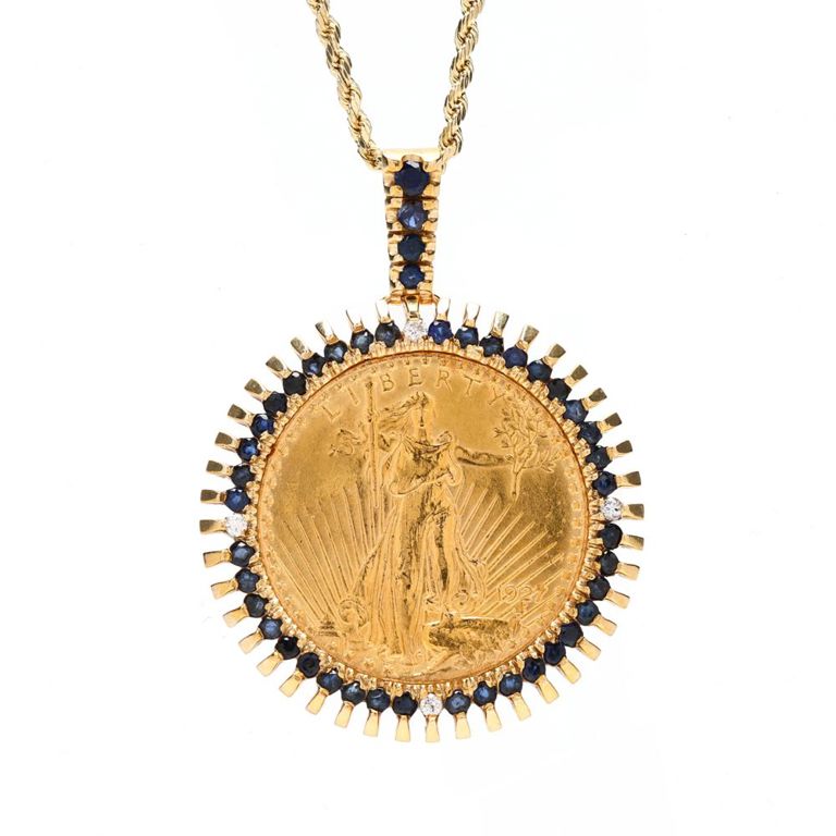 14k Gold Sapphire and Diamond Pendant Necklace