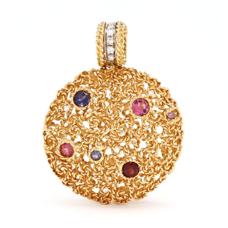18k Gold Multi-Gemstone Pendant