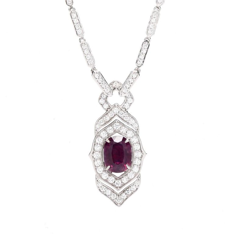 18k White Gold Ruby and Diamond Pendant Necklace