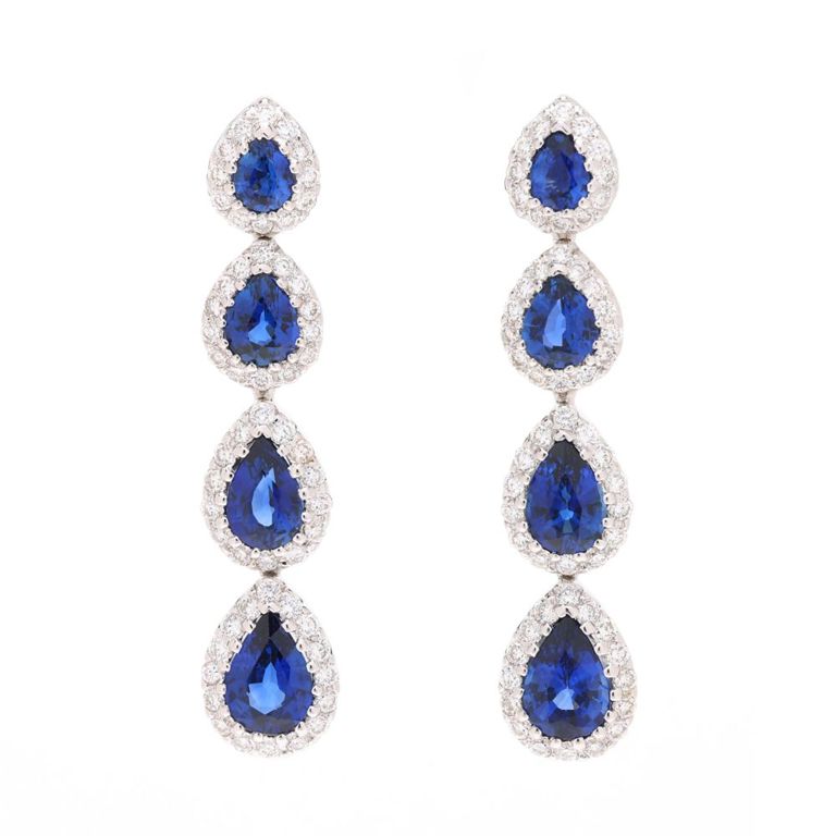 Pair of 18k Gold Sapphire and Diamond Earrings