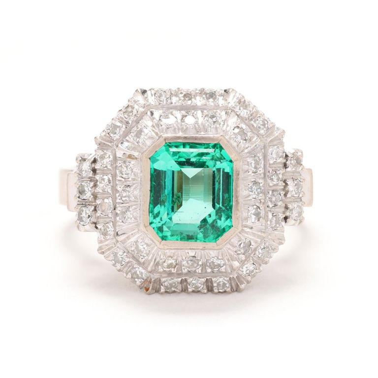 14k White Gold Emerald and Diamond Ring