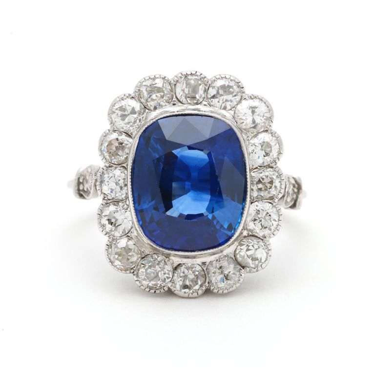 Platinum Sapphire and Diamond Ring