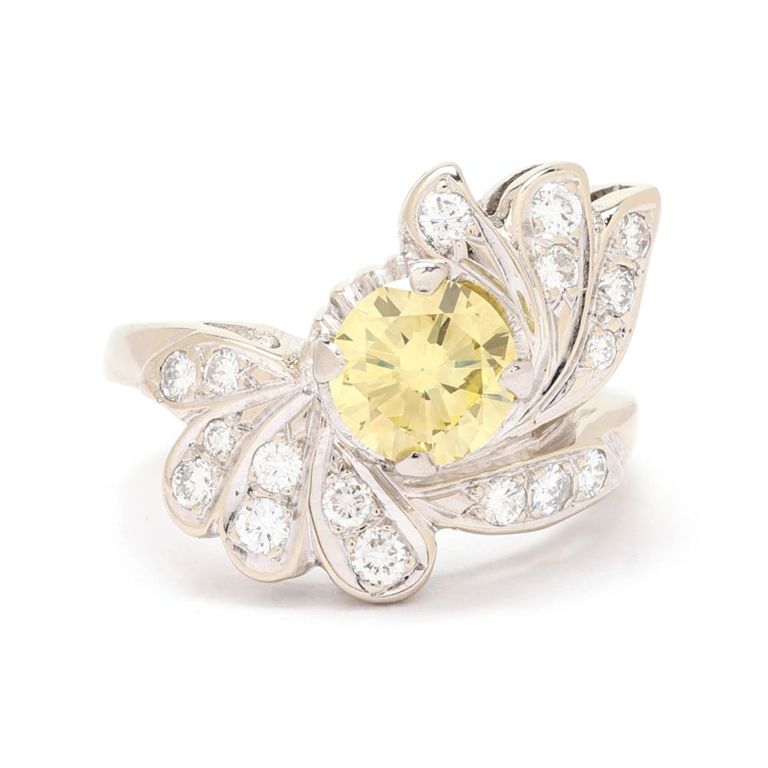 14k White Gold Fancy Yellow Diamond Ring