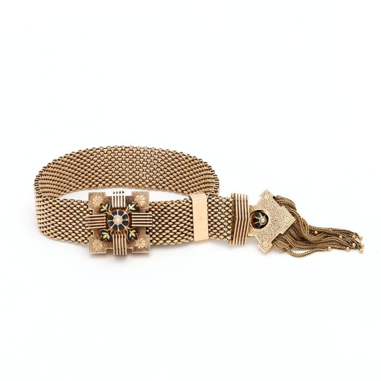 14k Gold Enamel and Pearl Slide Bracelet