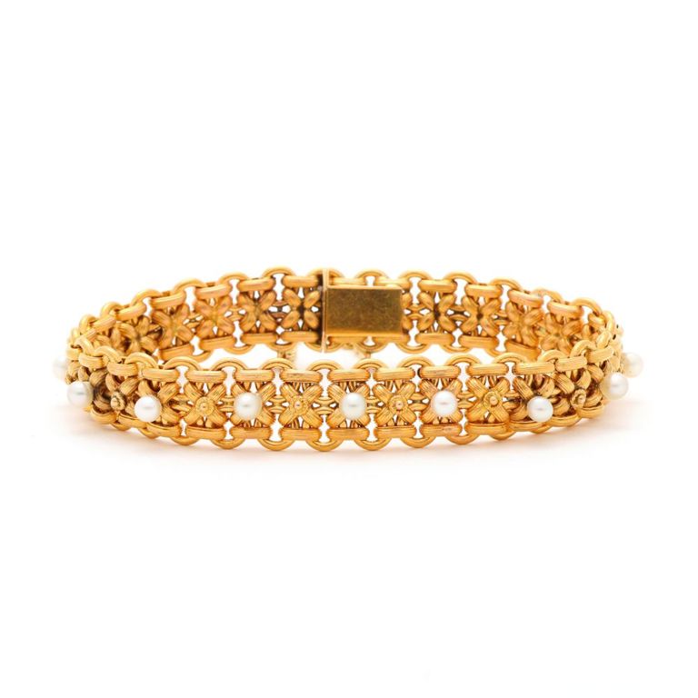22k Gold and Pearl Link Bracelet