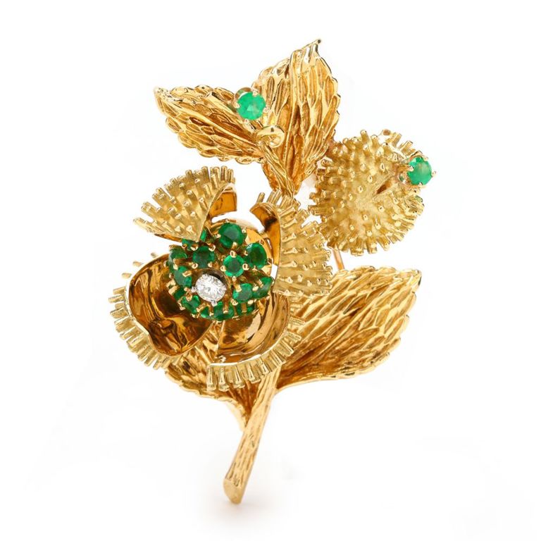 18k Gold Gem-Set Thistle Brooch