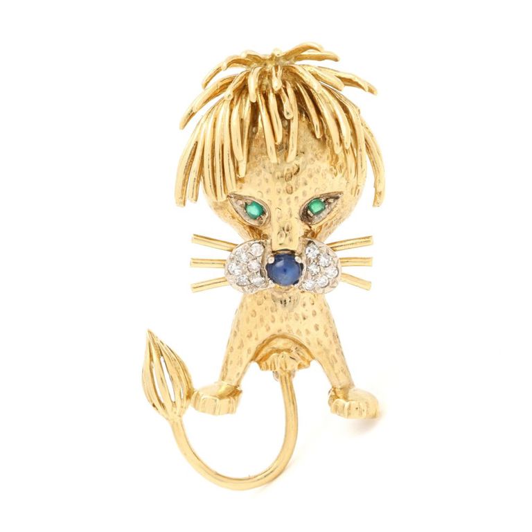 18k Gold Gem-Set Lion Brooch