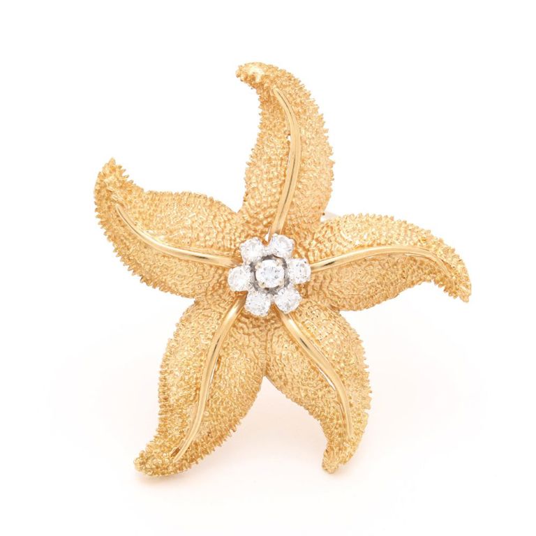 18k Gold Diamond Starfish Brooch