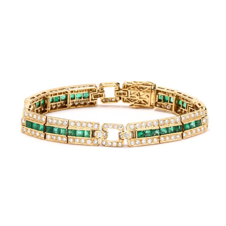 18k Gold Emerald and Diamond Bracelet