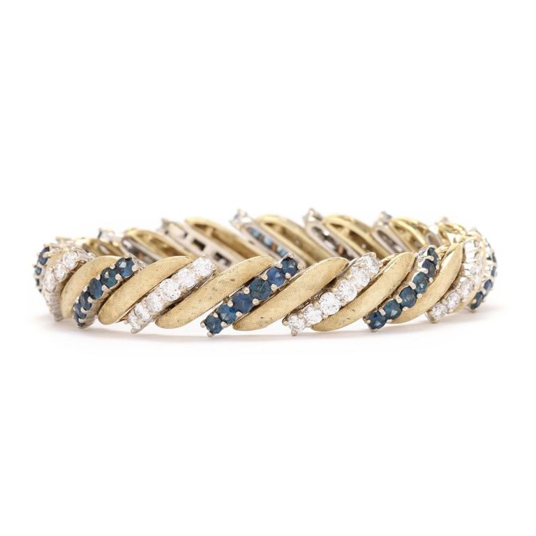 14k Bi-Color Gold Sapphire and Diamond Bracelet