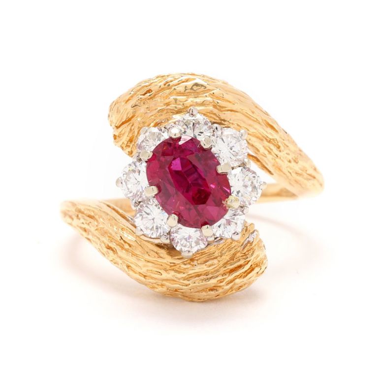 14k Bi-Color Gold Ruby and Diamond Bypass Ring