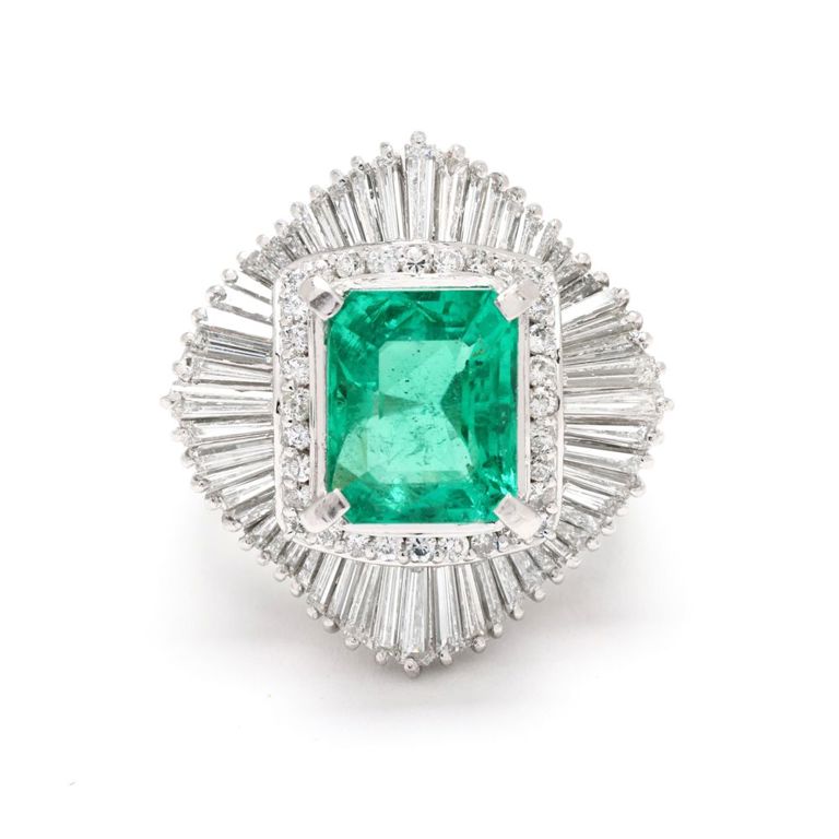 Platinum Emerald and Diamond Ring