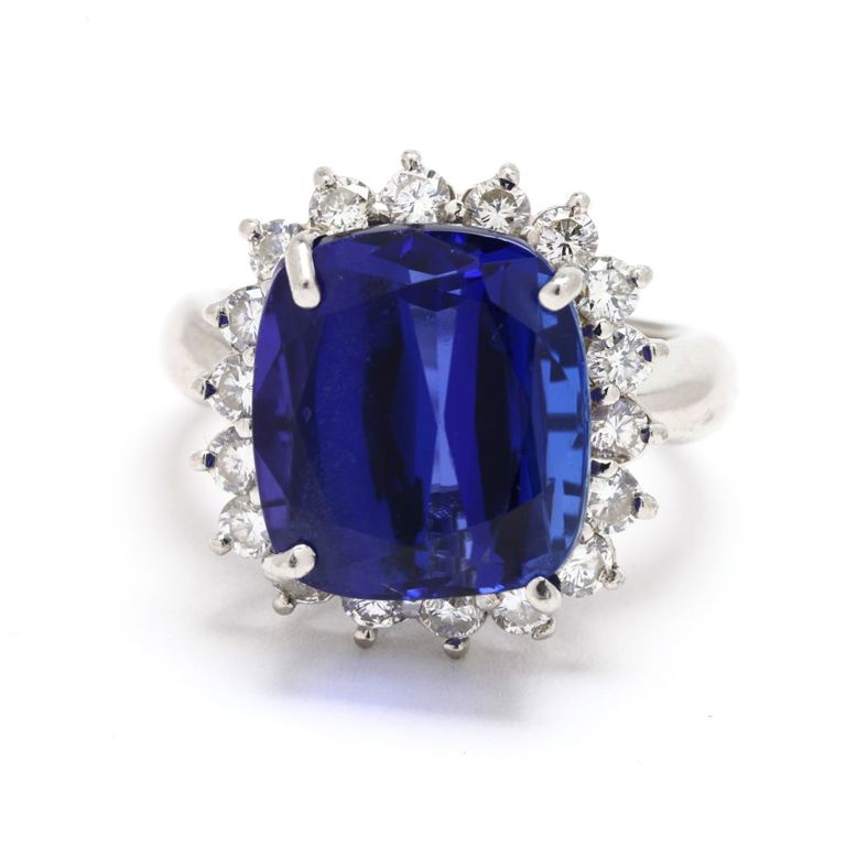 Platinum Tanzanite and Diamond Ring