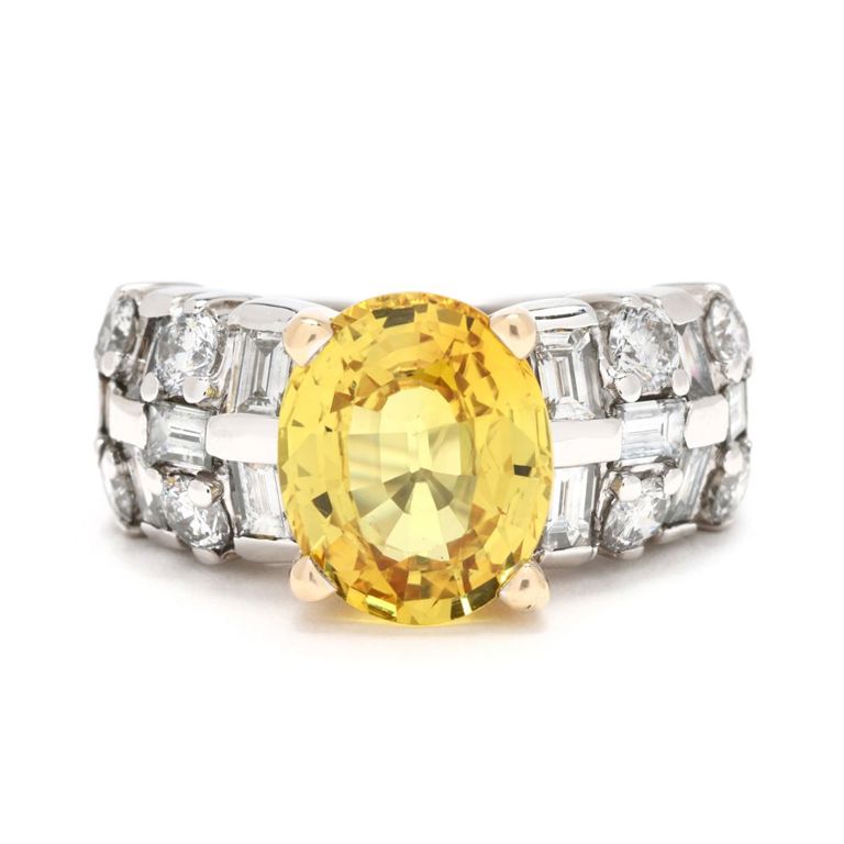 14k White Gold Yellow Sapphire and Diamond Ring