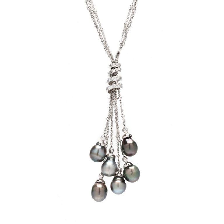 White Gold, Tahitian Pearl and Diamond Necklace