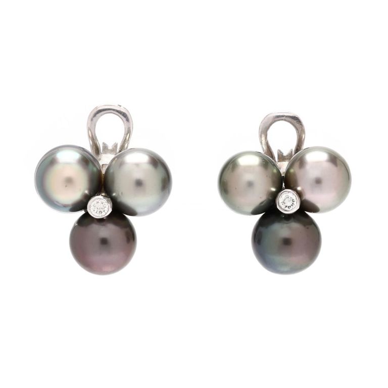 White Gold, Tahitian Pearl and Diamond Earrings