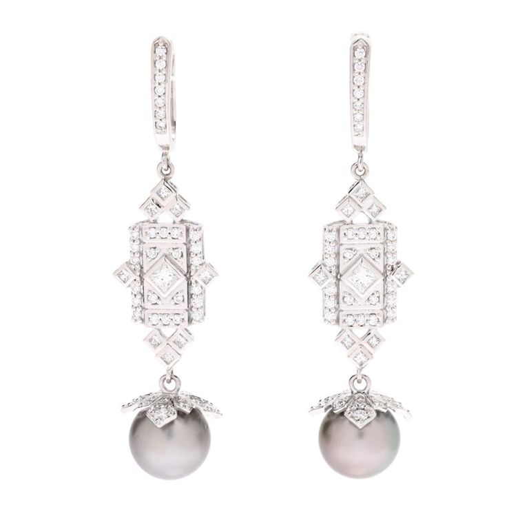 Platinum, Tahitian Pearl and Diamond Earrings