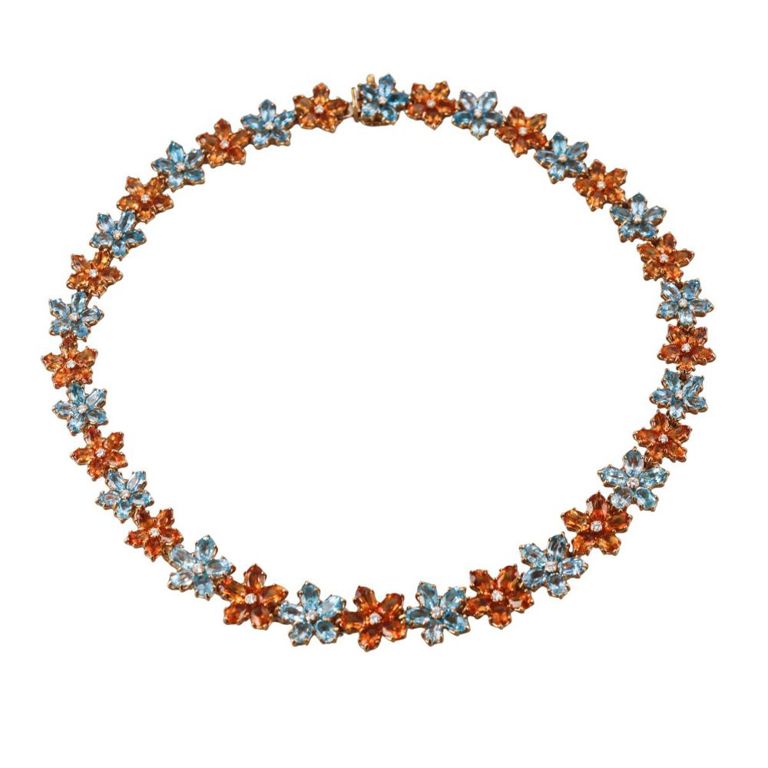 18k Gold Multi Gemstone Flower Necklace