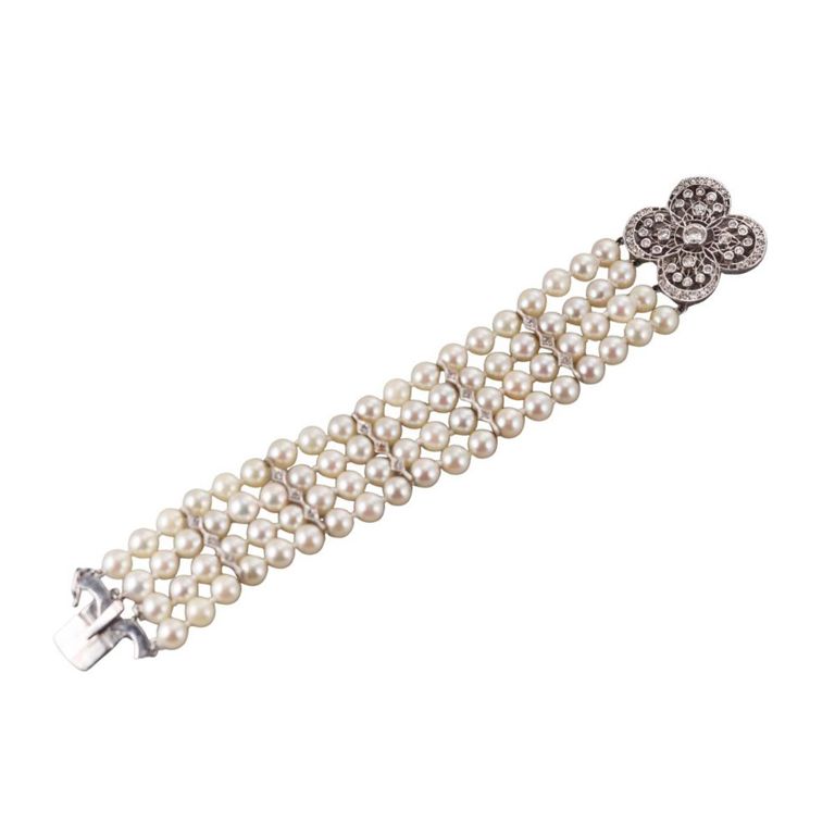 14k Gold Pearl and Diamond Bracelet
