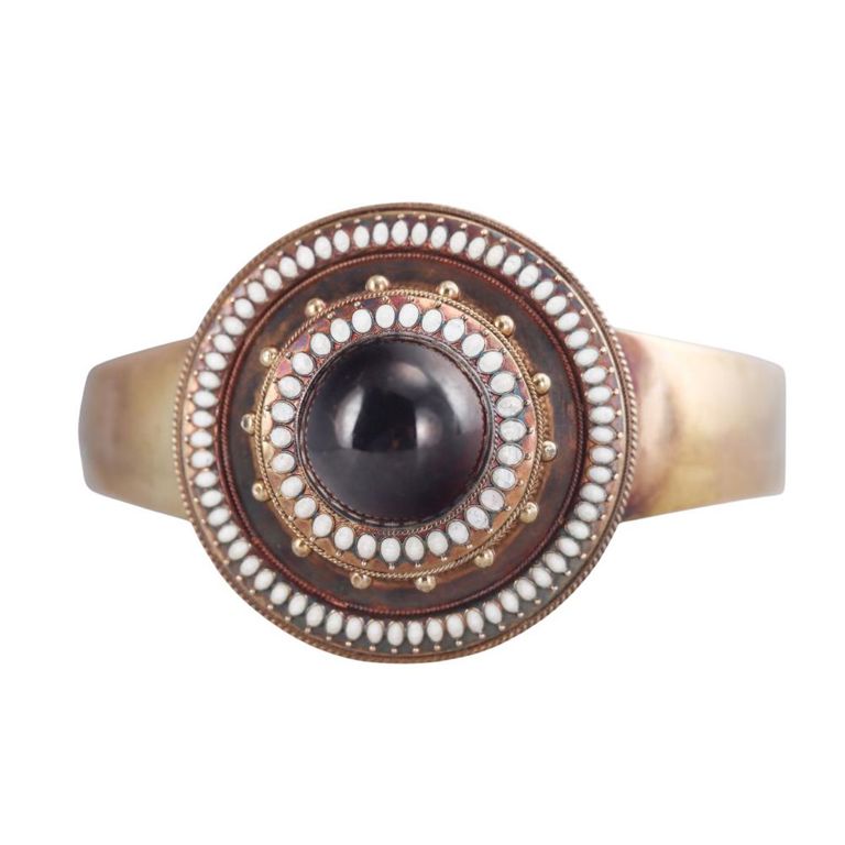 14k Gold Garnet Enamel Bangle Bracelet