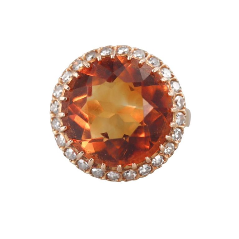 18k Gold Citrine and Diamond Ring