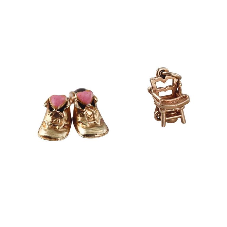 Set of 2 14k Gold Enamel Charms