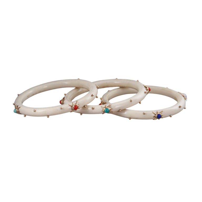 Set of 3 Gold Gemstone Bone Bangle Bracelets