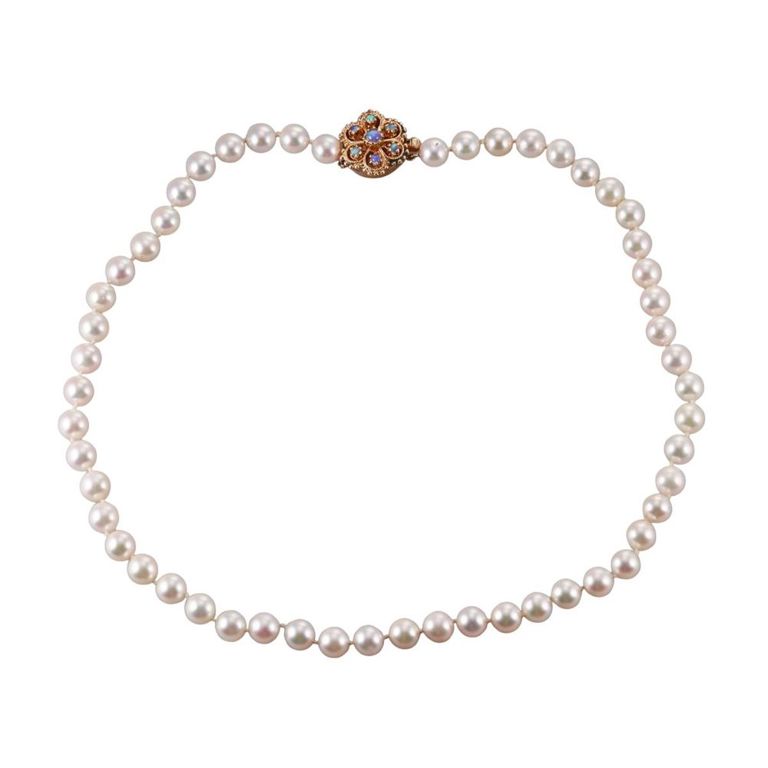14k Gold Pearl and Opal Necklace