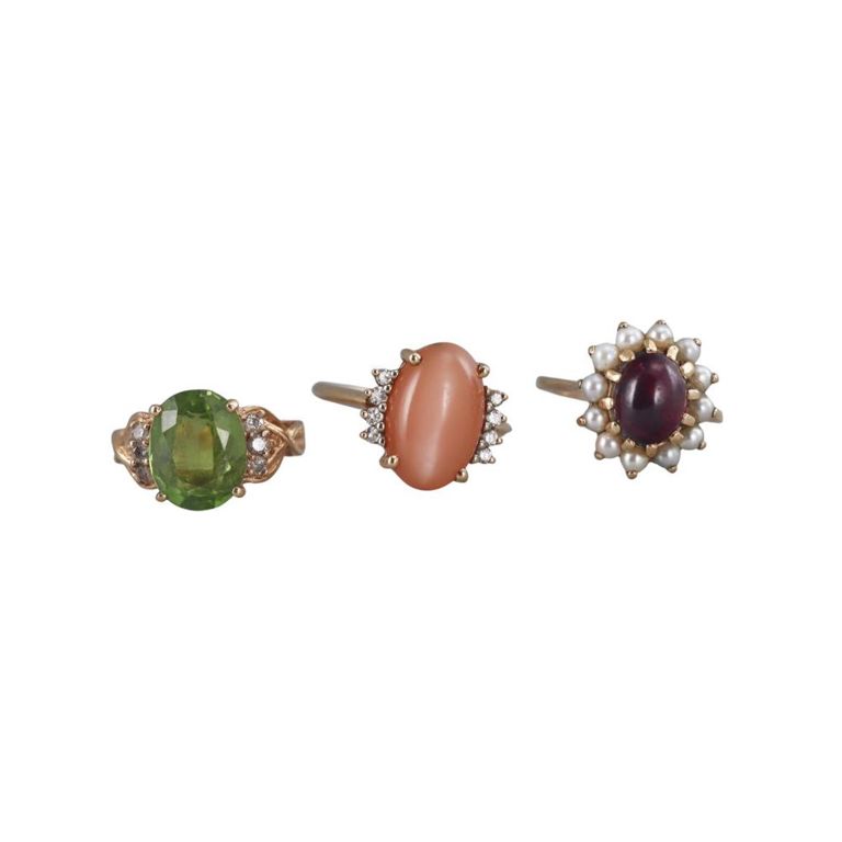 Set of 3 14k Gold Gem Set Rings