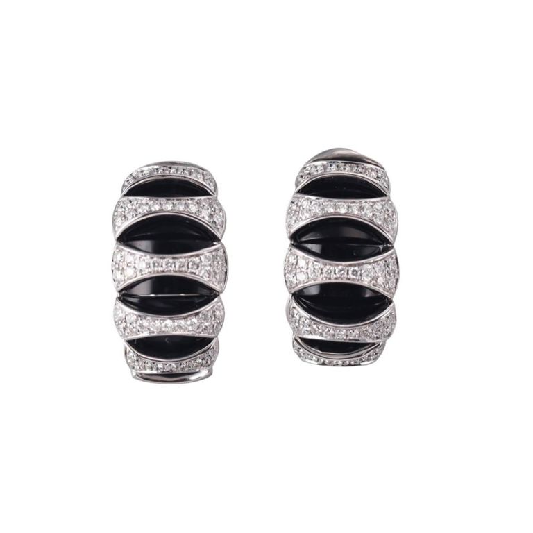 Diamond and Onyx Half Hoop Earrings