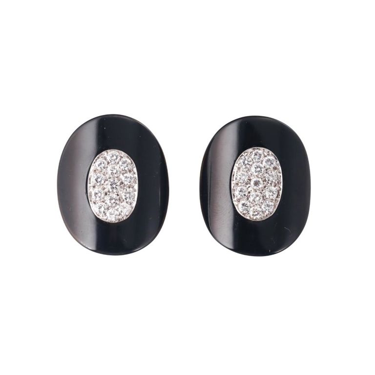 Pair of Onyx and Diamond Cocktail Earrings