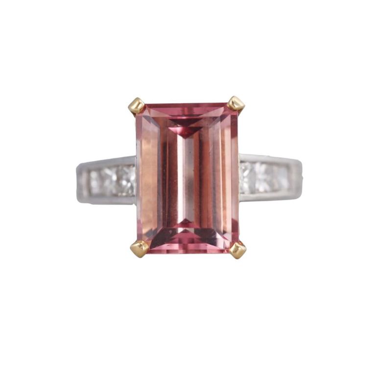 18k Gold Platinum Tourmaline and Diamond Ring