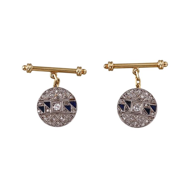 Platinum, Gold Diamond and Sapphire Cufflinks