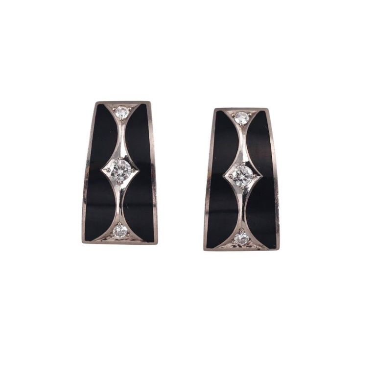 18k Gold Diamond Enamel Earrings