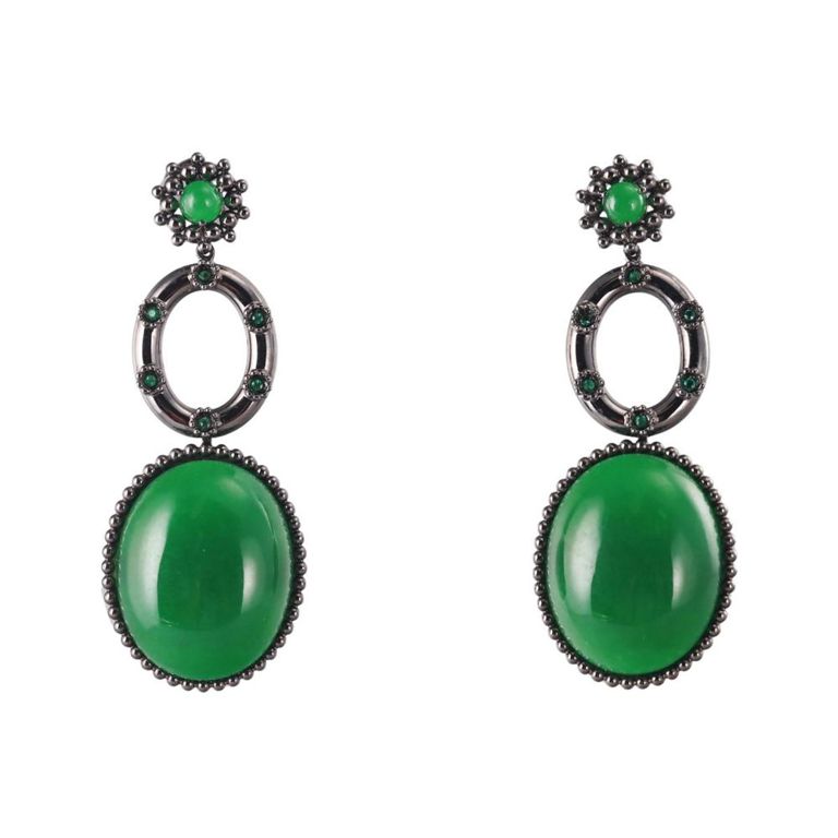 18k Gold Jade and Emerald Drop Earrings