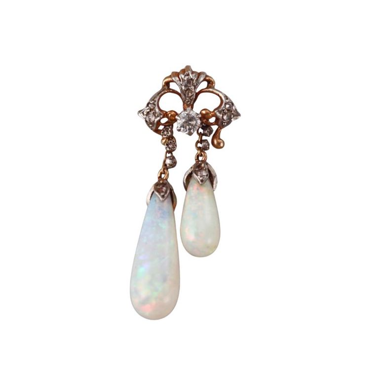 14k Gold Opal and Diamond Lavalier Pendant
