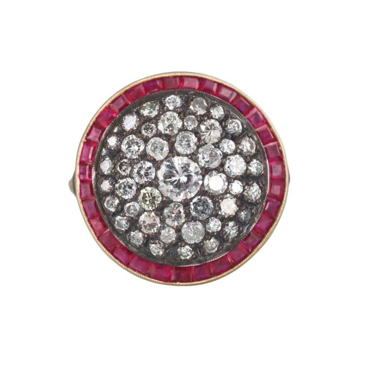 14k Gold and Silver Diamond and Ruby Ring