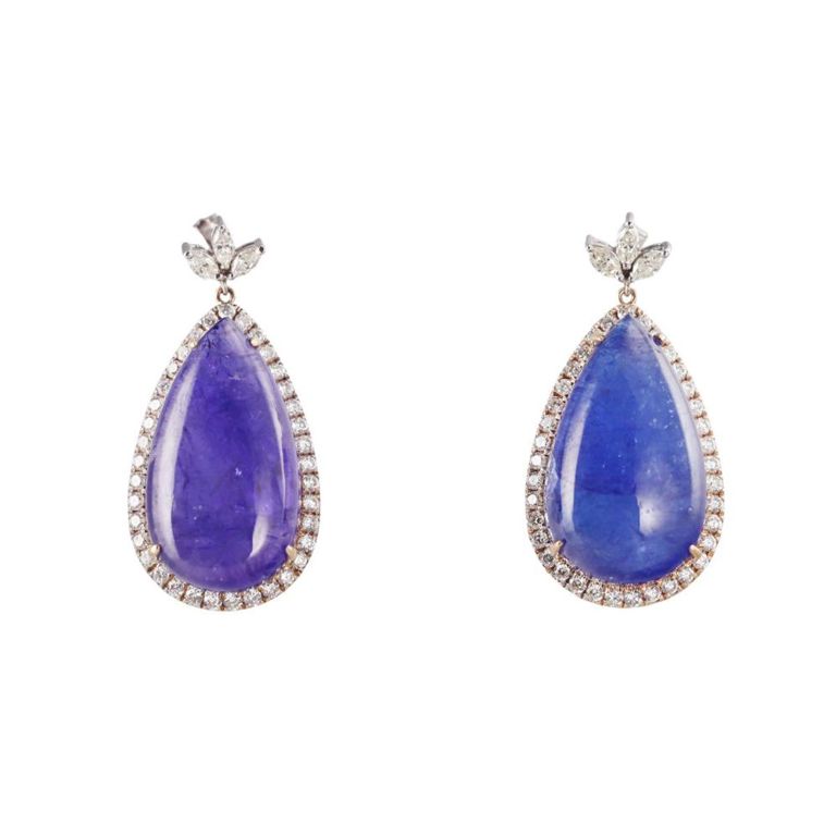 Pair of 18k Gold Tanzanite and Diamond Earrings